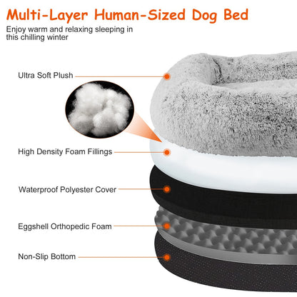 1Pc Large Foldable Human Size Dog Bed With Pillow Blanket Flurry Plush Napping Human
