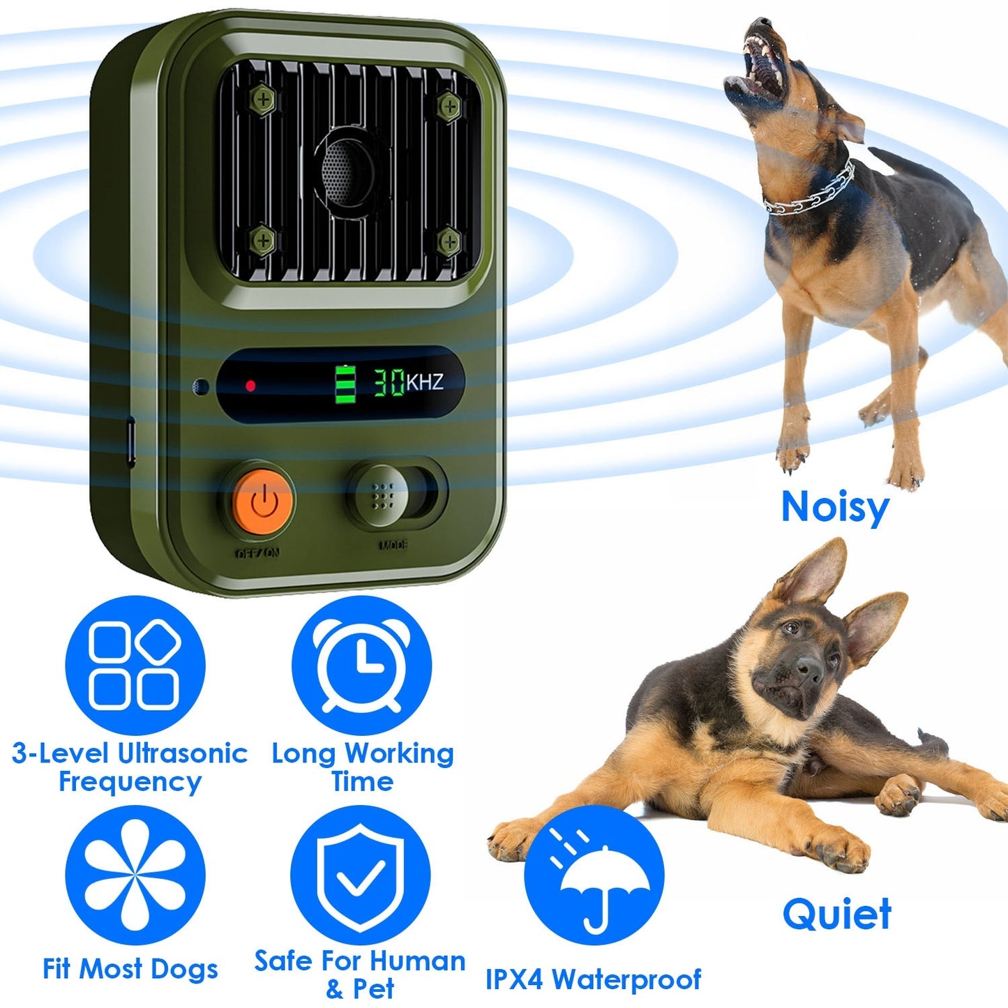 Black-Green Color Options -- 1Pc Ultrasonic Anti-Barking Device Rechargeable Auto Dog Bark Control Deterrent Box Training Device