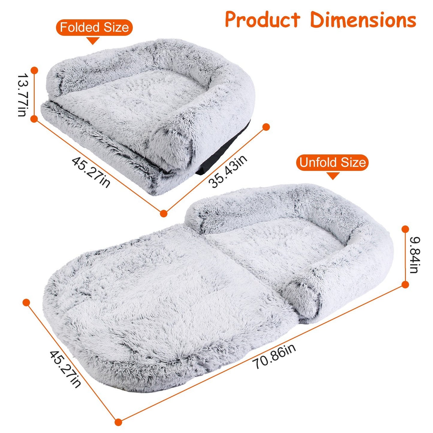 1Pc Large Foldable Human Size Dog Bed With Pillow Blanket Flurry Plush Napping Human