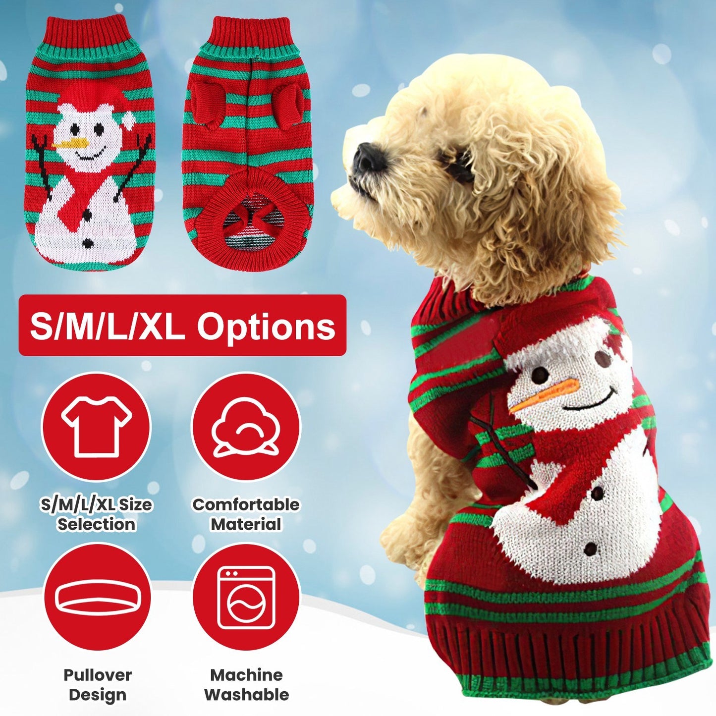 2 Patterns 4 Sizes Option-- 1Pc Pet Christmas Turtleneck Sweater Dog Cat Christmas Clothes