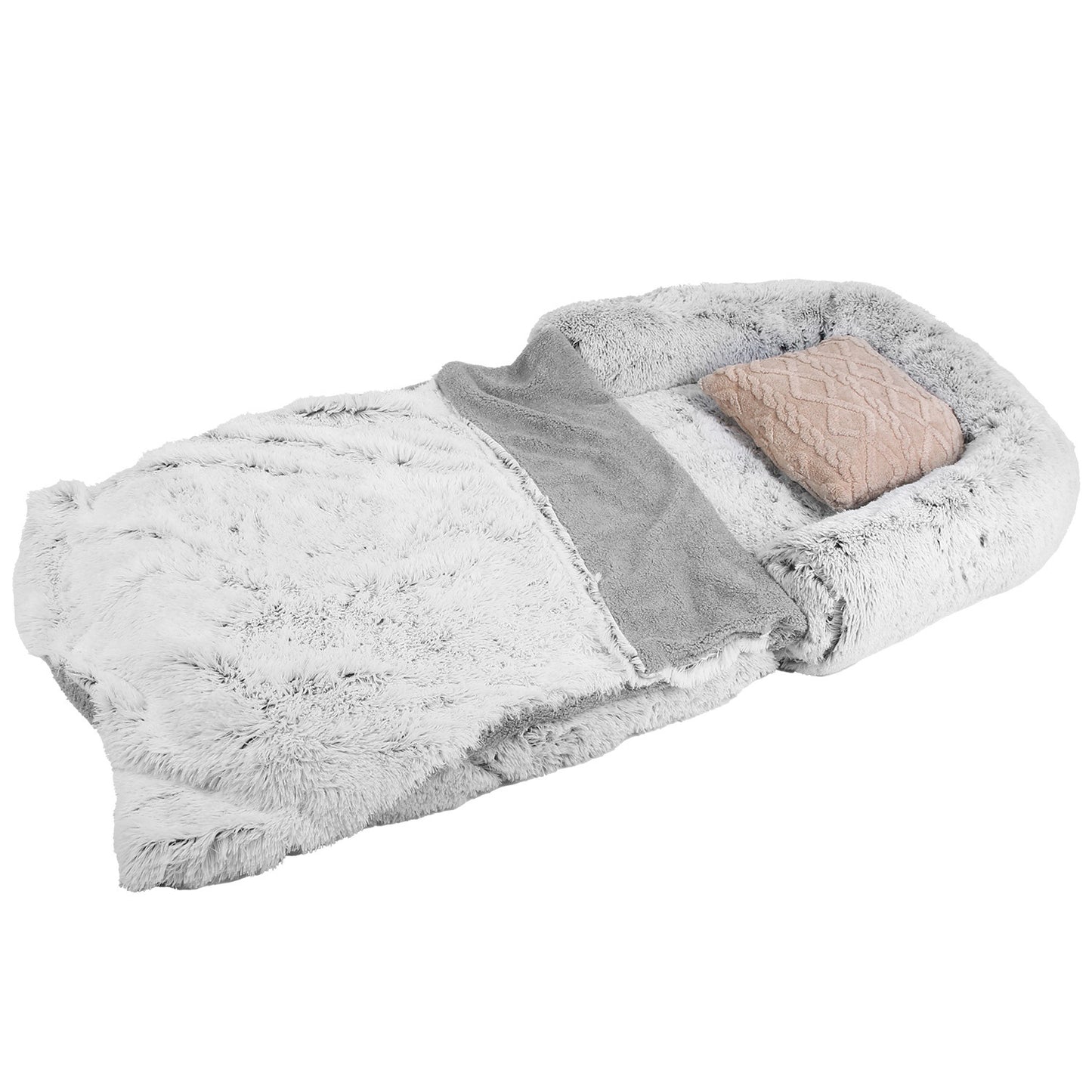 1Pc Large Foldable Human Size Dog Bed With Pillow Blanket Flurry Plush Napping Human