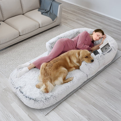 1Pc Large Foldable Human Size Dog Bed With Pillow Blanket Flurry Plush Napping Human