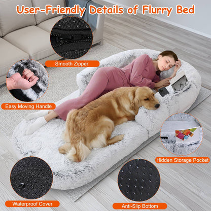1Pc Large Foldable Human Size Dog Bed With Pillow Blanket Flurry Plush Napping Human