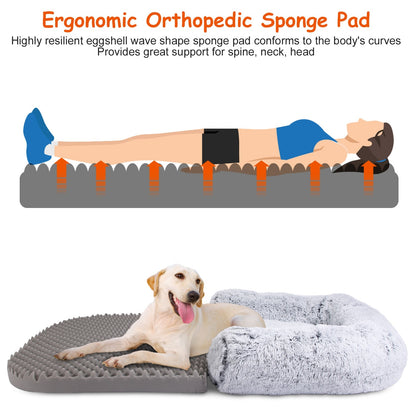 1Pc Large Foldable Human Size Dog Bed With Pillow Blanket Flurry Plush Napping Human